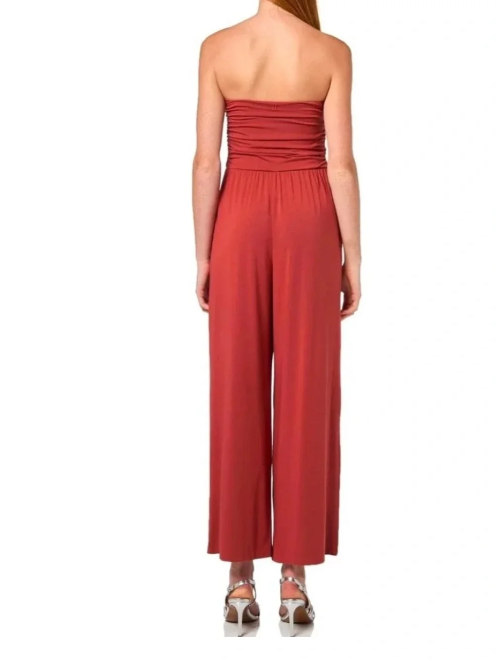 Sweaty Betty Strapless Wide-Leg Jumpsuit in Rust